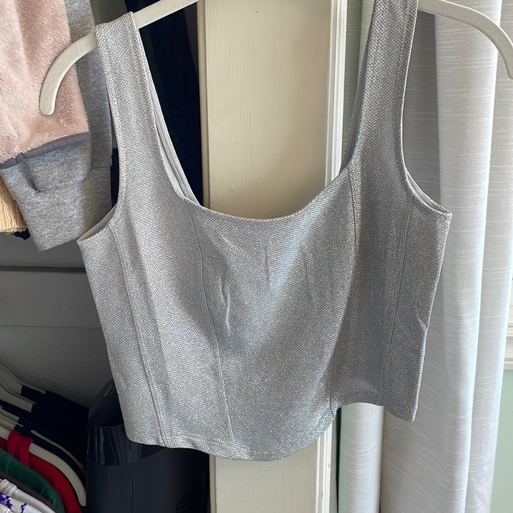 Silver sparkly corset cropped tank
